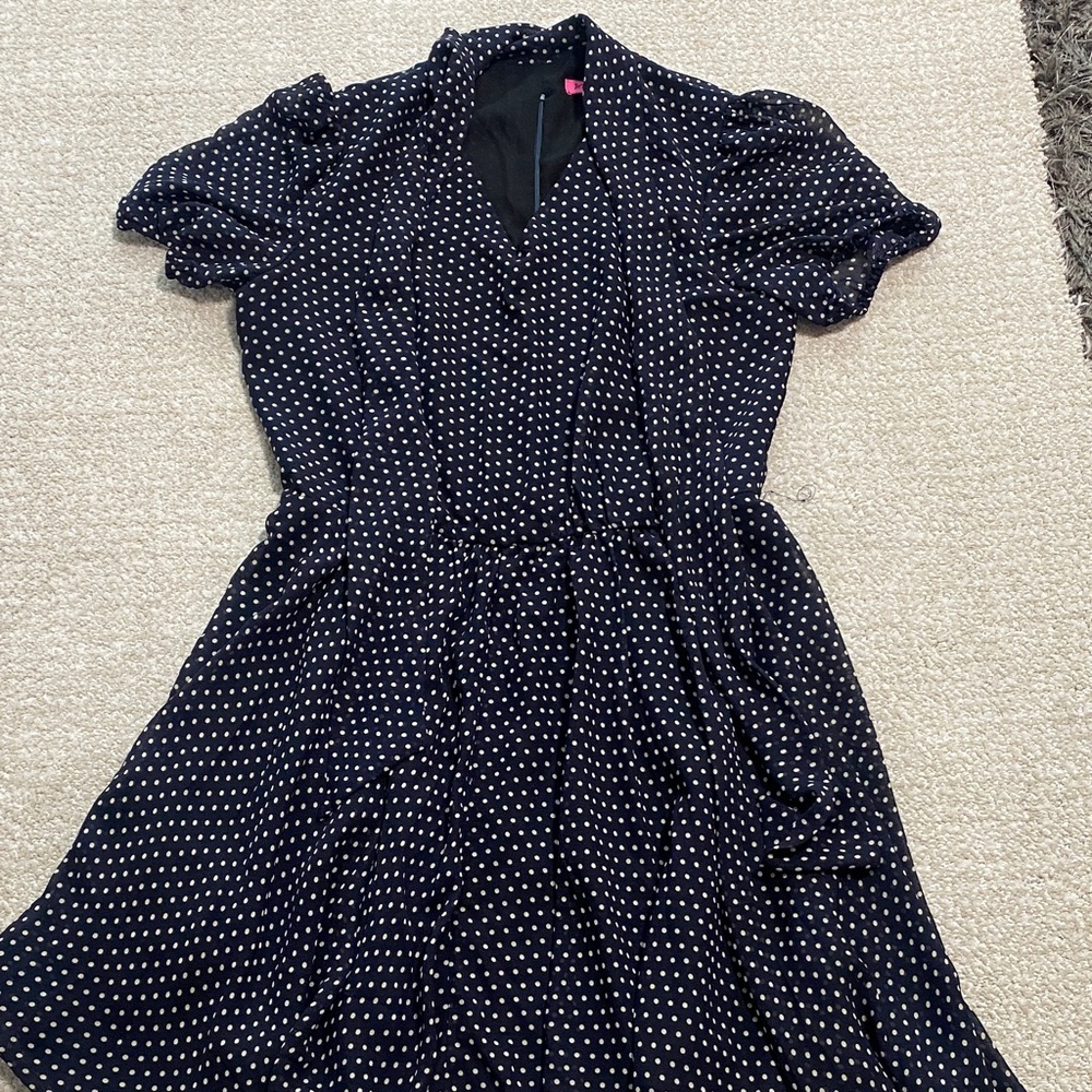 Betsey Johnson Black Polka Dot Tie-Neck Mini Dress Size 10 - Picture 14 of 15
